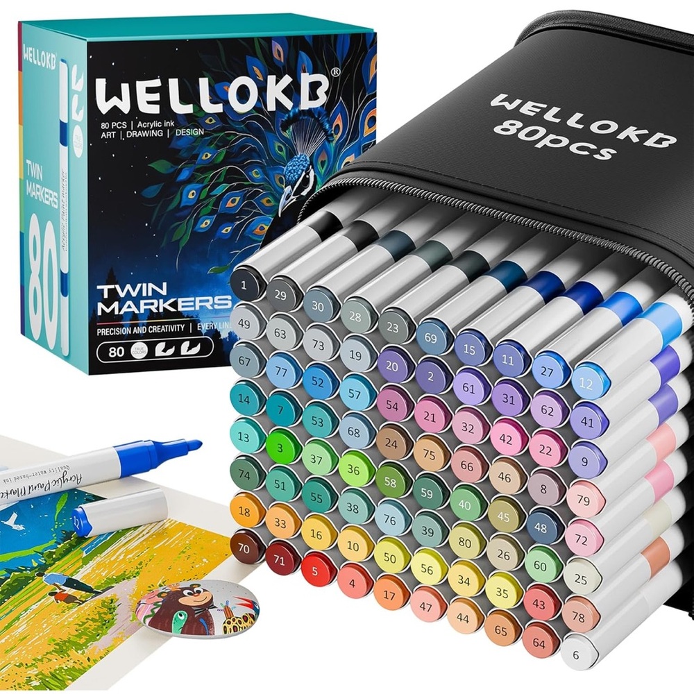 WELLQK 80-Piece Twin Markers Set